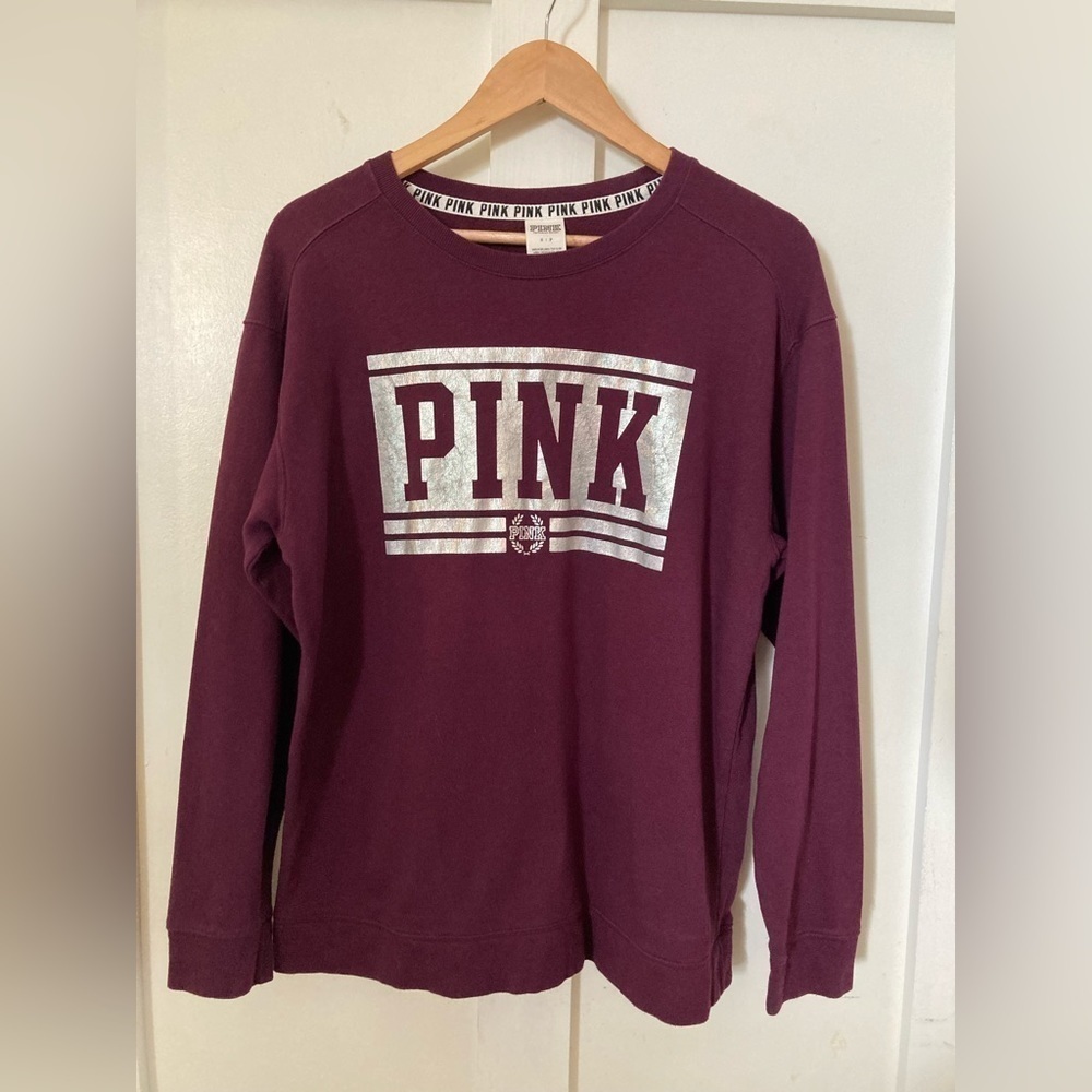 Pink Victoria’s Secret graphic crew neck pullover sweater Small long sleeve